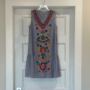 See and Be Seen Blue and White Striped Embroidered Dress